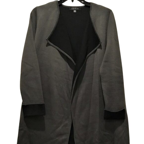 August Silk Sweater Women's Cardigan Gray/Black Size M Long Contrasting Trim - Picture 3 of 8